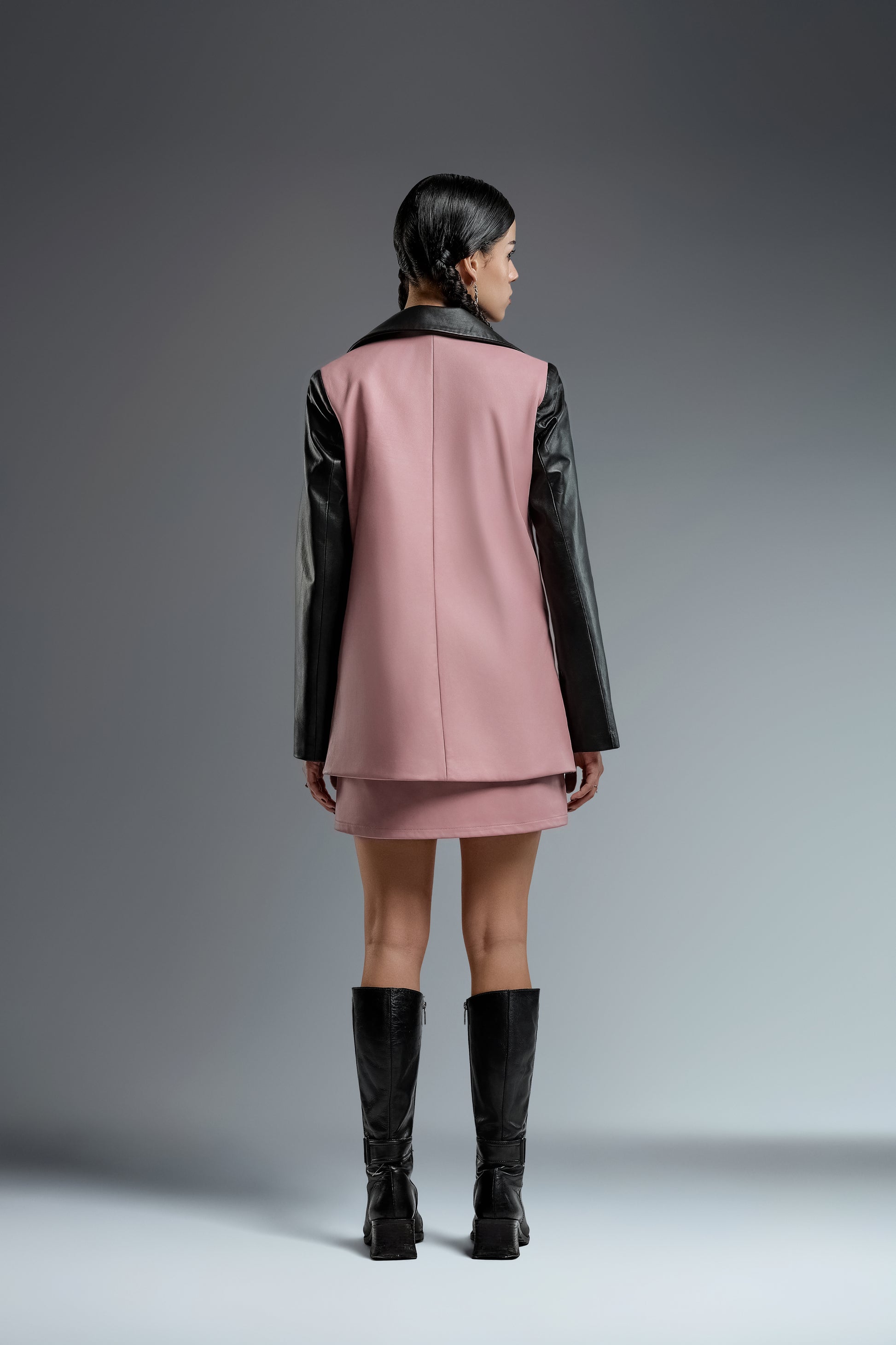 Two tone set black front faux leather